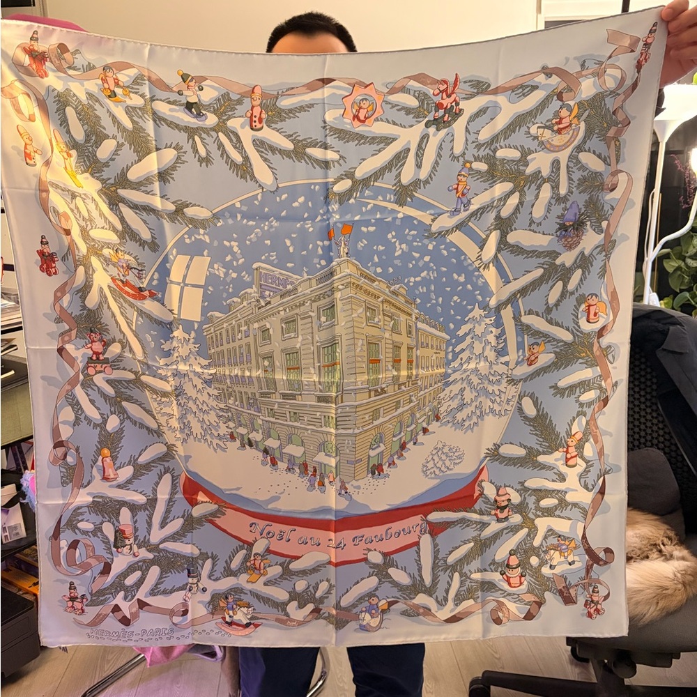 Hermes Festive Holiday scarf - Blue and White-rare find
